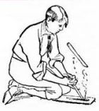 Friction Fire started by fire plow
